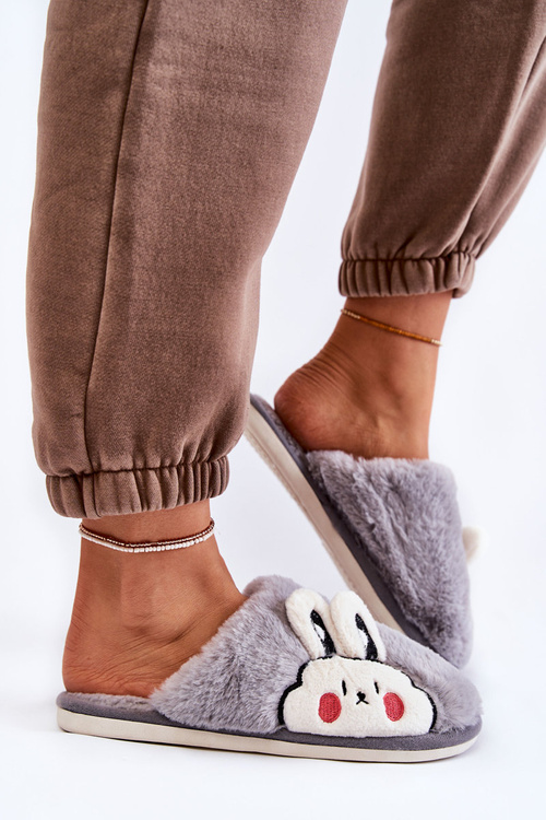 Papcie Damskie Futrzane Królik Szare Trisha