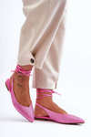 Women's Lace-Up Ballet Flats Embellished with Studs Pink Jange