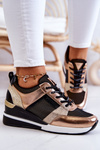 Buty Sportowe Sneakersy Wiązane Czarno-Złote Sharon
