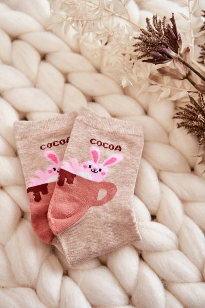 Women's Funny Socks Rabbit In A Cup Beige