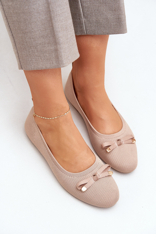 Mesh Ballet Flats With Bow Beige Bianila