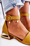 Leather Sandals On Golden Heel Laura Messi 2143 Dark yellow
