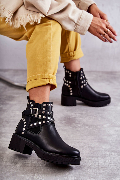 Leather Women's Boots With Decorative Studs Black Sanchez
