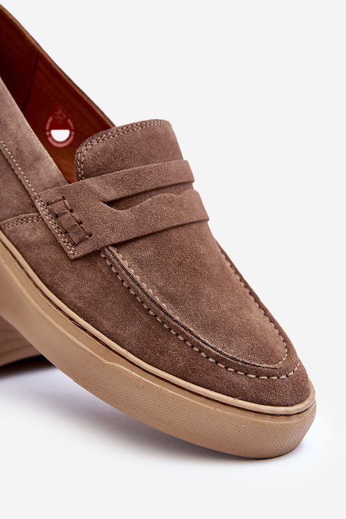 Men's Suede Loafer Shoes Zazoo 1574 Dark Beige