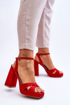 Suede Square Heel Sandals Red Powerful