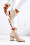Suede Openwork Cowboy Boots Light Beige Helloni