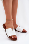 Womens Eco Leather Slippers On Flat Heel White Maliha