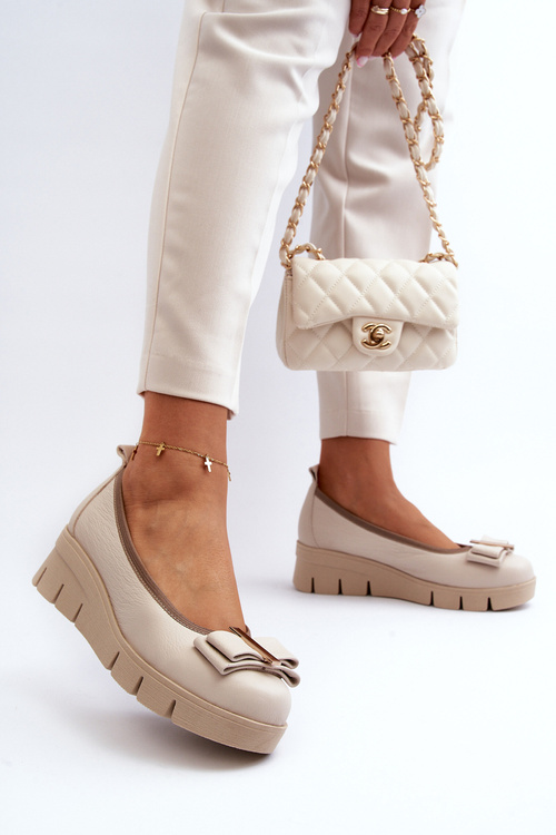 Leather Platform Ballet Flats with Cream Decoration Lewski 3384