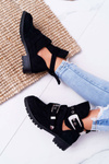 Lu Boo Black Suede Rock Girl Cutout Booties