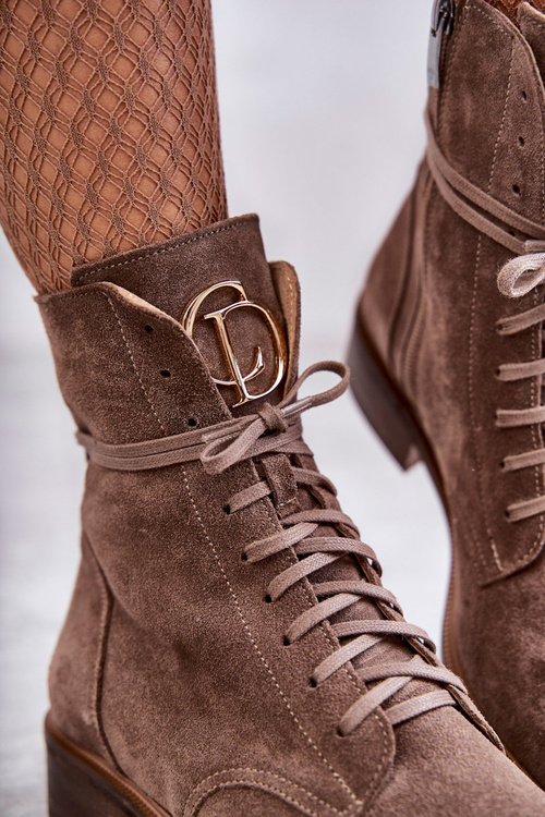 Lace-up suede boots With Decoration Nicole 2750 Brown