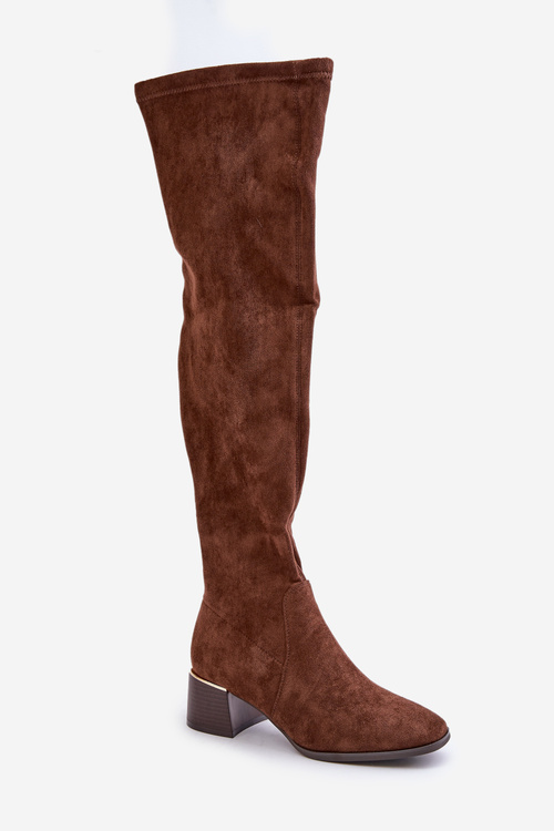 Block Heeled Knee High Boots From Eco Suede Brown Galadi