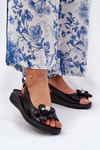 Ladies Sandals With Decorative Flower Black Divonne