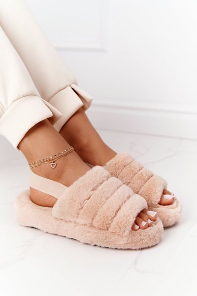 Furry Slippers On The Platform Beige Snowflake