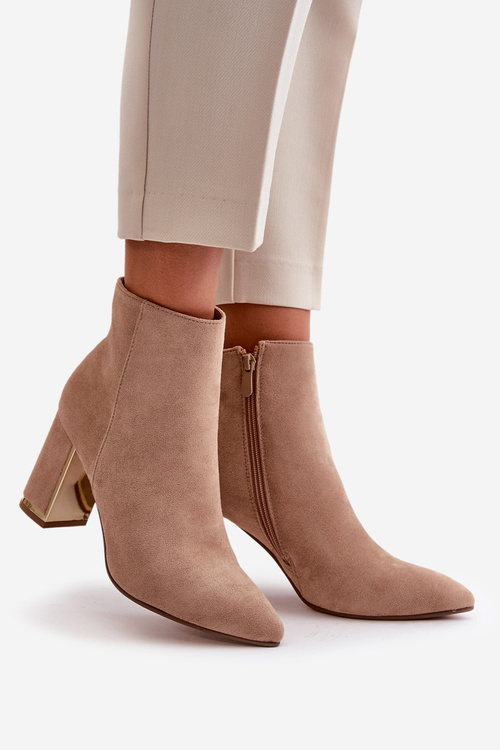 Ladies Heeled Boots Zip Fastened Insulated Eco Suede Light Brown Mevair