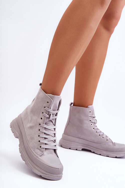 Trampki Wysokie Damskie Zamsz Szare Eleamia RE10P