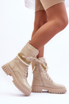 Leather High Booties with Chain Beige Nameer