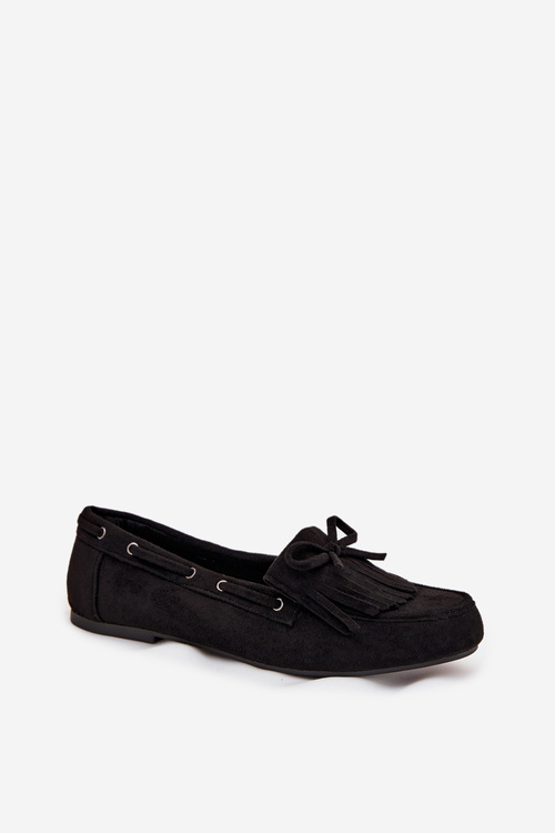 Women's moccasins with fringes and bow black Olivianne