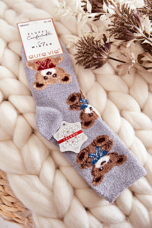 Women's Soft Warm Socks Teddy Bears Grey