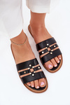 Flat Women's Sandals With Gold Detail Black Noroti