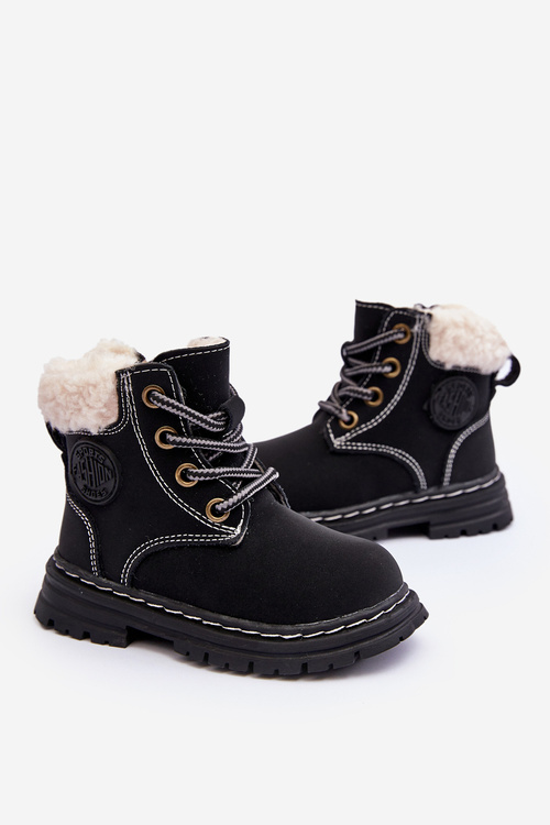 Children's Trapper Boots with Zip and Faux Fur Black Marialee