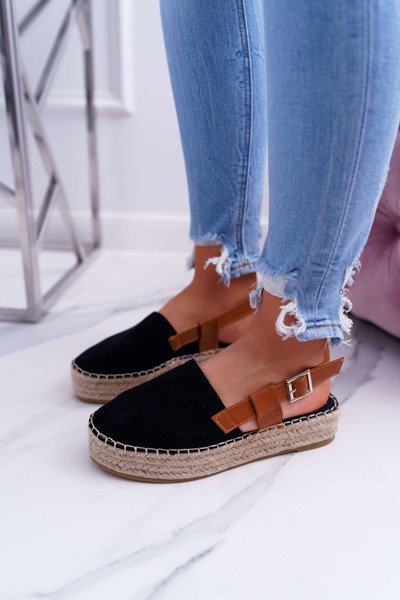 Women's Suede Platform Espadrilles Black Parteno
