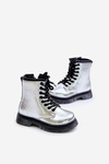 Lined Girls Patent Ankle Boots with Zip Silver Novita