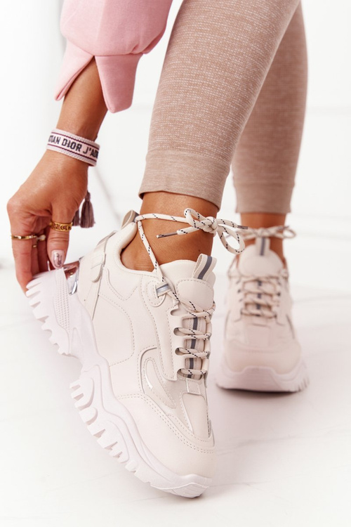 Damskie Sneakersy Na Masywnej Podeszwie Beżowe Influencer