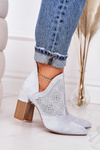 Openwork Boots On A Block Heel Light Grey Michelle