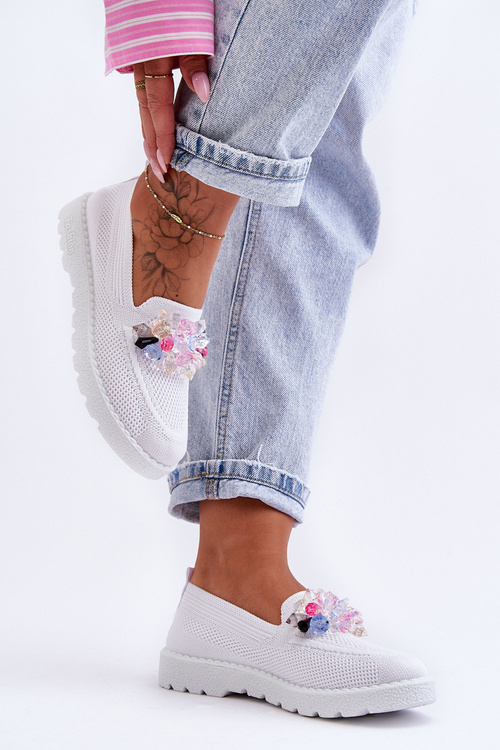 Trampki Tenisówki Damskie Wsuwane Ozdoba Białe Taylor JY302