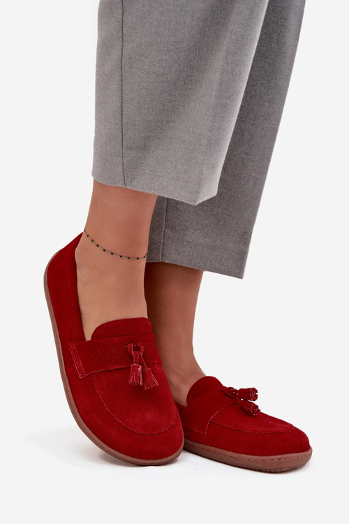 Damskie Mokasyny Barefoot Z Naturalnego Zamszu Czerwone Zazoo 322