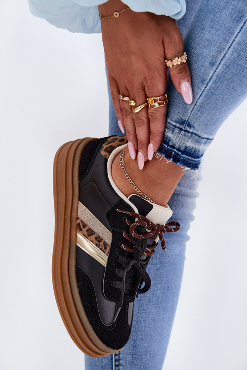 Womens Platform Sneakers With Double Lacing Panther Black Niteria