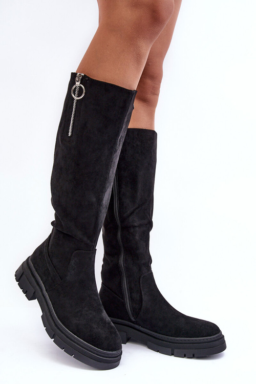 Women's Leather Ankle Boots Flat Heel Black Albuna