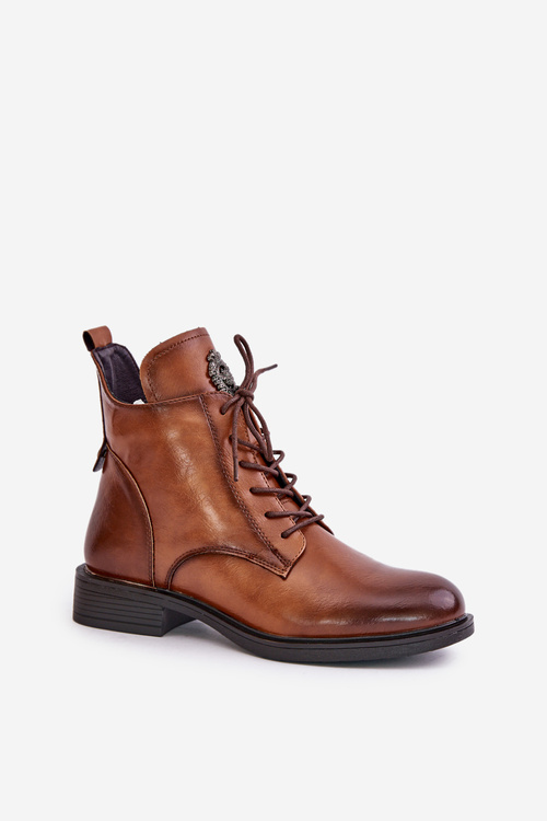 Insulated Ankle Boots With Flat Heel And Decoration Camel Leonise