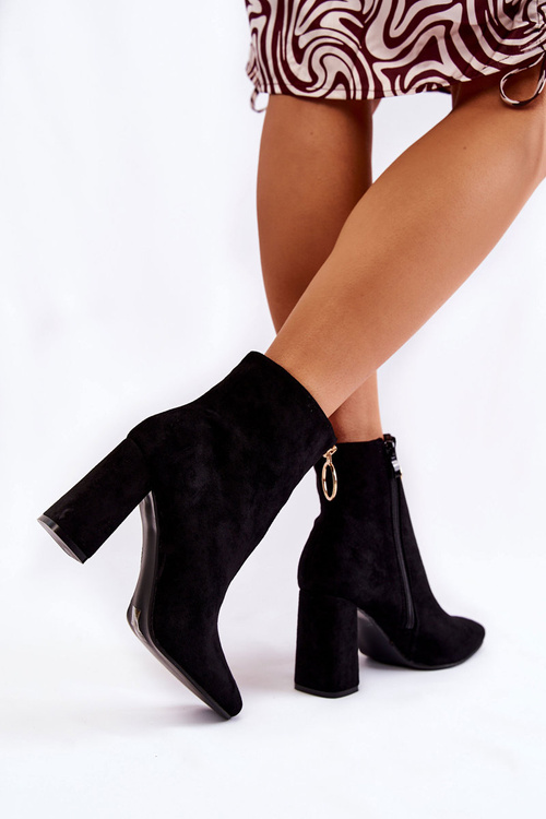 Suede Boots On High Heels With A Decorative Zipper black Lisette
