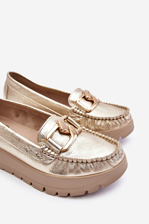 Zazoo 10141 Leather Platform Moccasins with Gold Decoration