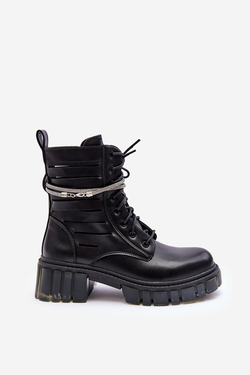 Fashionable Workers Boots With Chain Black Solesso