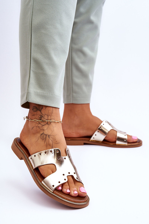 Klapki Damskie Ozdobne Wycięcia Złote Zazoo 40326