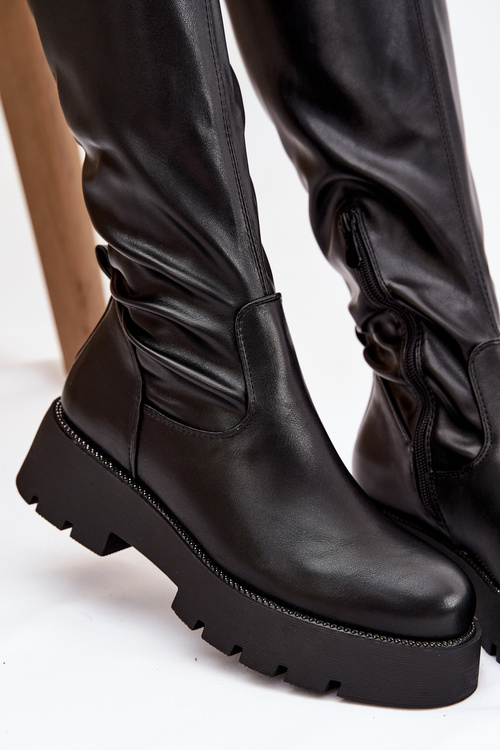 Knee-high Boots With Rhinestones Black Rivessa
