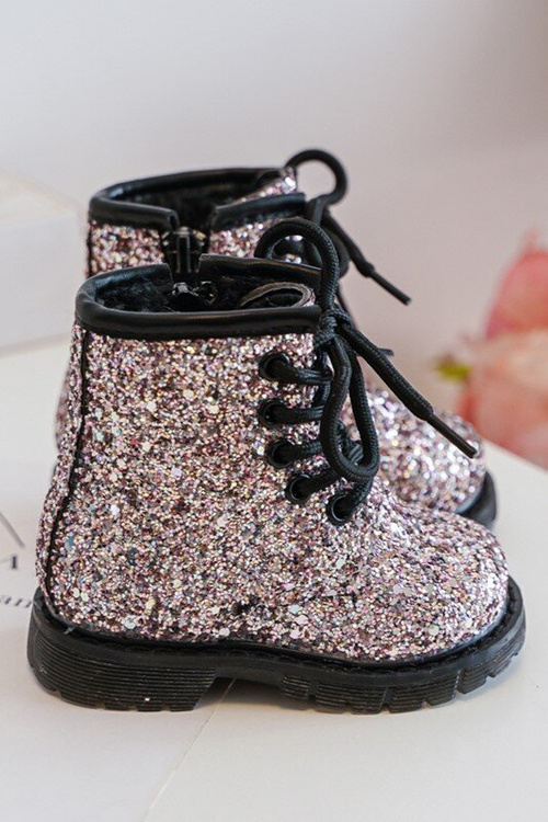 Children's Glittery Lined Boots with a Zipper Pink Saussa
