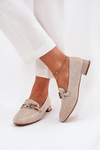 Moccasins With Decoration On Delicate Heel Eco Suede Light Beige Pillitha