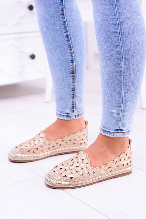 Lu Boo Women's Ballerinas Gold Espadrilles in Flowers Macarena