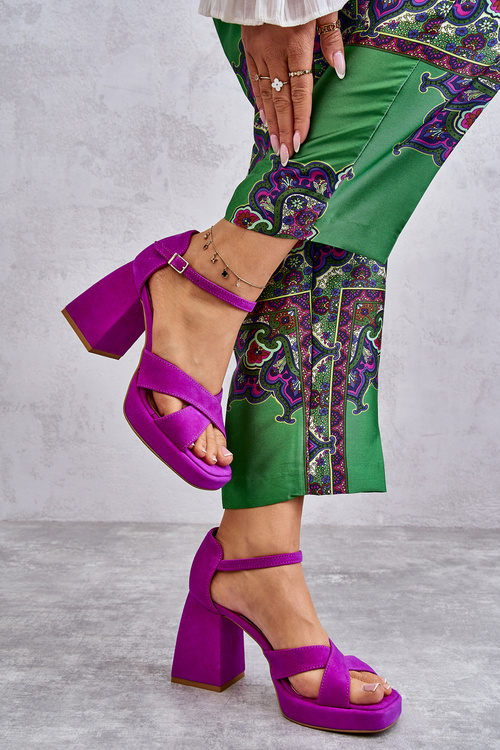 Women's Suede High Heel Sandals Lewski Shoes 3221 Fuchsia