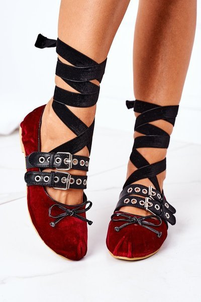 Lace-up Velor Ballerinas Lu Boo Burgundy