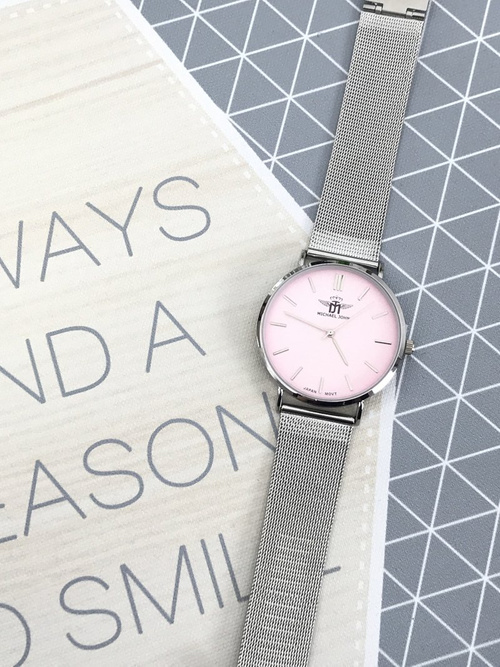 Women's Watch Michael John Florence Silver Pink Dial 40mm