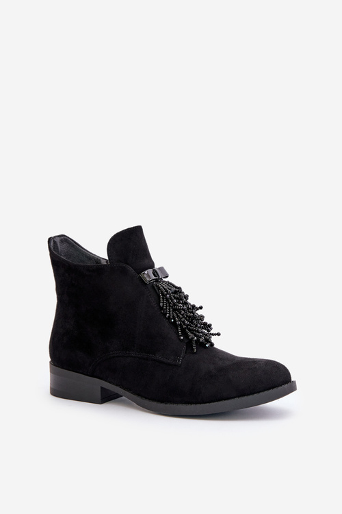 Warm Low Boots With Decoration On Zipper Black S.Barski HY42-715