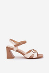 Leather Elegant Women's Sandals On A Heel Beige D&A MR38-570