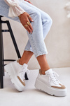 Sneakersy Masywna Platforma Skóra Naturalna Biało-Beżowe Lewski 3635/X