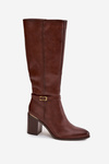 Women's Boots Musketeer Style Insulated Heeled Boots With Buckle Sergio Leone KZ25738 Brown