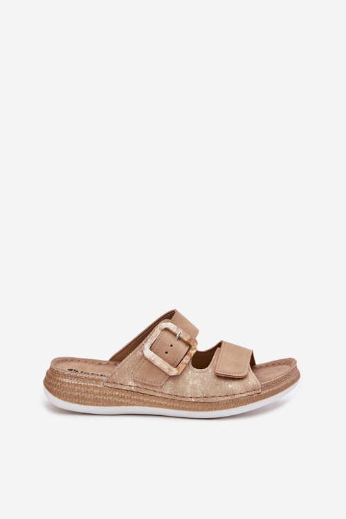 Women's Slippers With Buckle And Velcro Beige INBLU MK000013