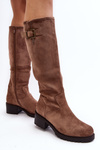 Women's Suede Boots on a Flat Heel Beige Saranai